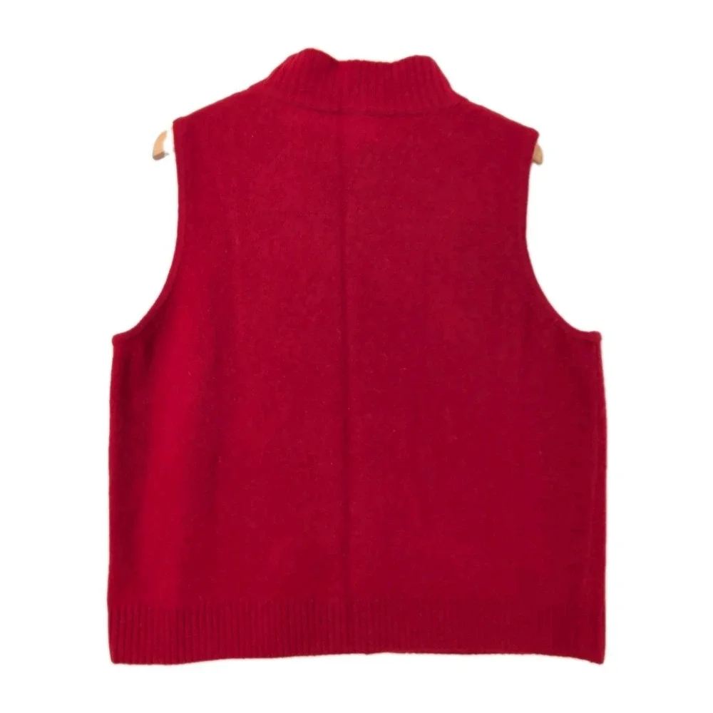 Pendleton Lambs Wool Full Zip Sweater Vest Womens XL Red Cable Knit Fall Winter
